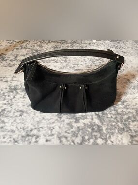 Black Suede Shoulder Bag with Front Pleat Detail